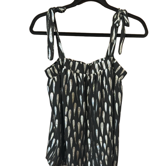 BCBGMaxAzria Silk Black and Metallic Silver Sleeveless Spaghetti Strap Top - Picture 1 of 3
